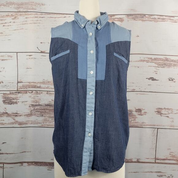 Jonathan Simkhai sleeveless denim chambray button up shirt size medium - Picture 1 of 5